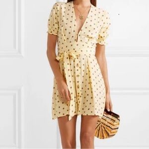 Faithfuls the brand Vanelli mini dress Sylvester dot print -lemon Sz 8